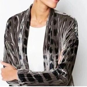 J. Jill Pure Shibori Velvet Dark Blue and Gray/Silver Patterned Blazer Jacket L